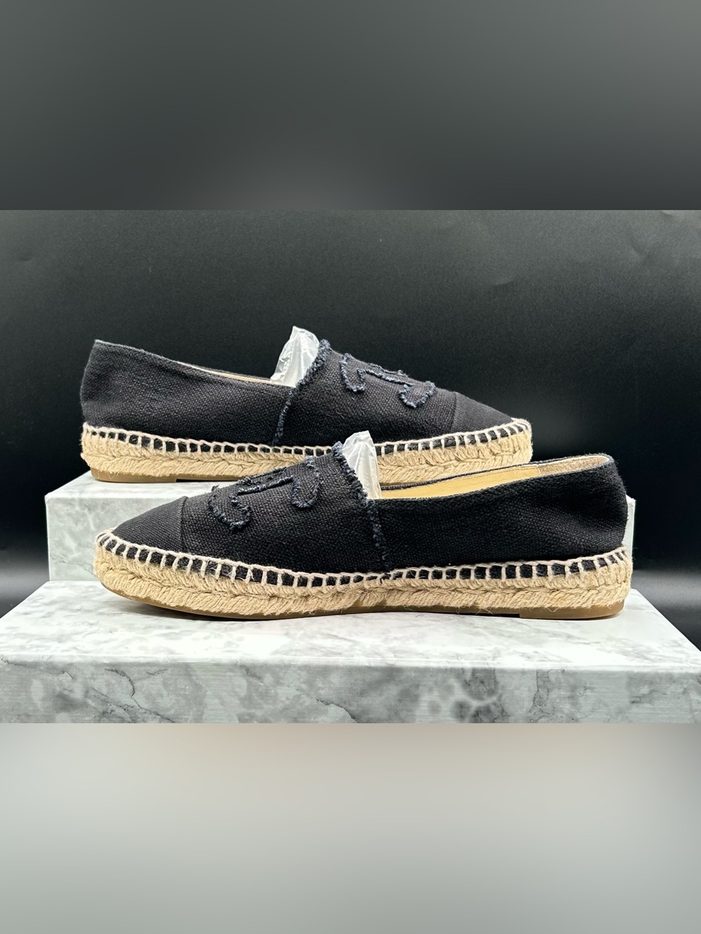 CHANEL CC Canvas Espadrille Linen  Flats Black/Charcoal color. EU Size 39 - Picture 3 of 16